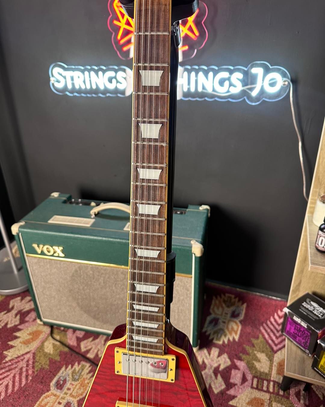 Samick GT-2/TR Red Quilt Top Flying V Electric Guitar
