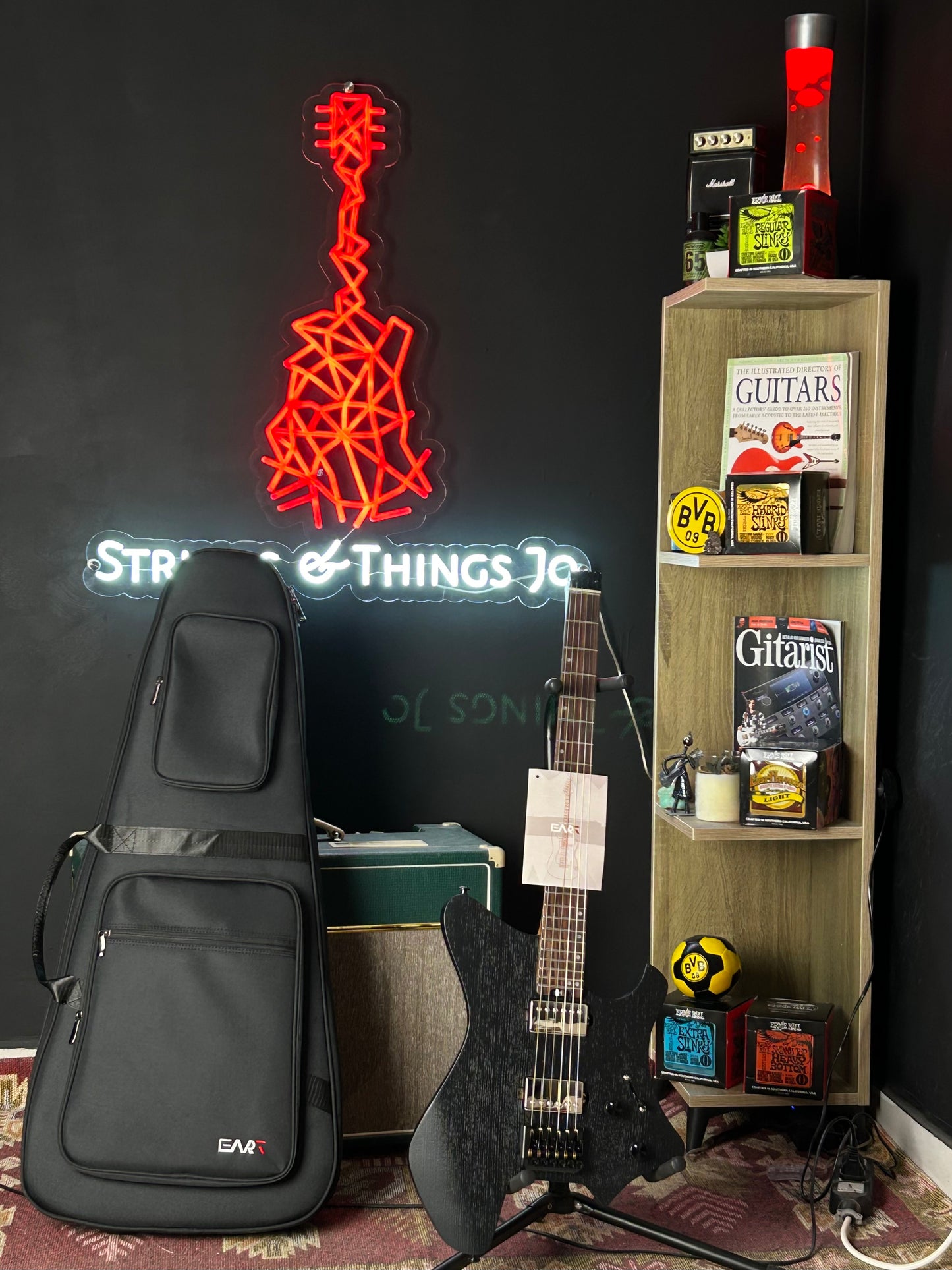 * Brand New * Eart Headless GW2 Satin Black Electric Guitar + Original carrying case