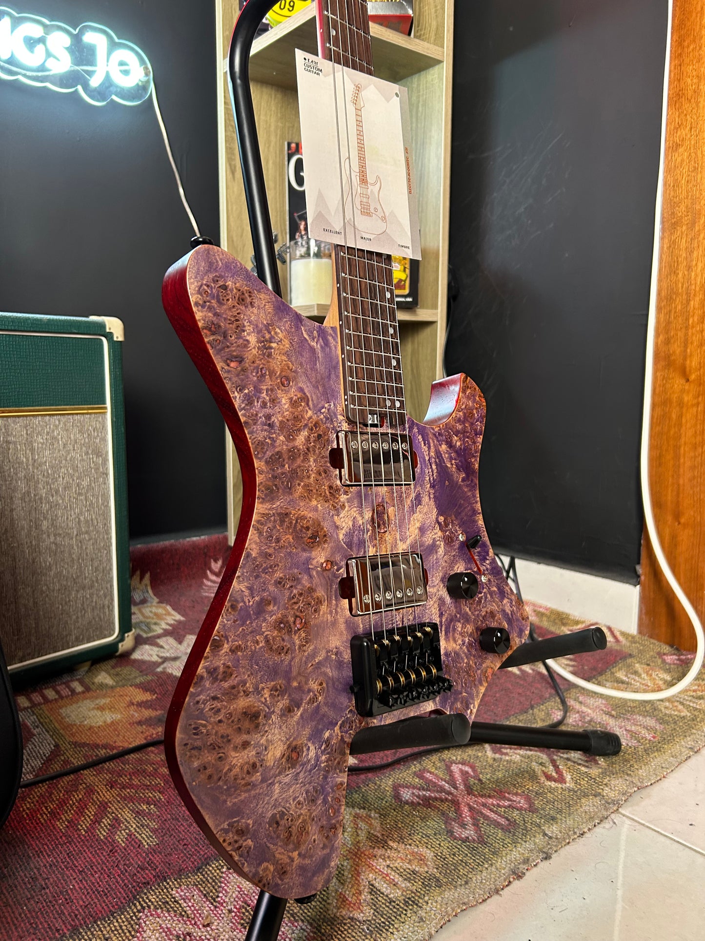 Eart Headless GW2 Poplar Burl Purple Electric Guitar + Original carrying case