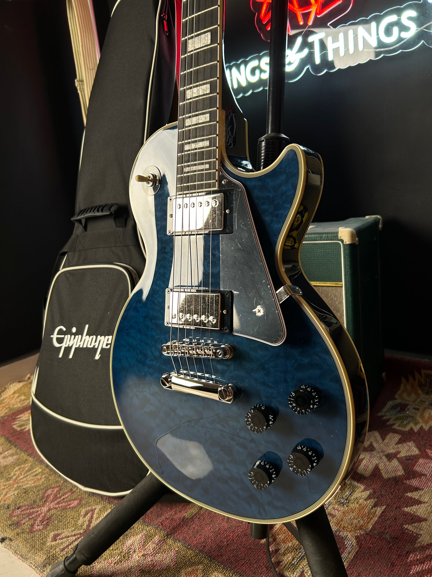 * Brand New * Epiphone Les Paul Custom Limited Edition Viper Blue Electric Guitar