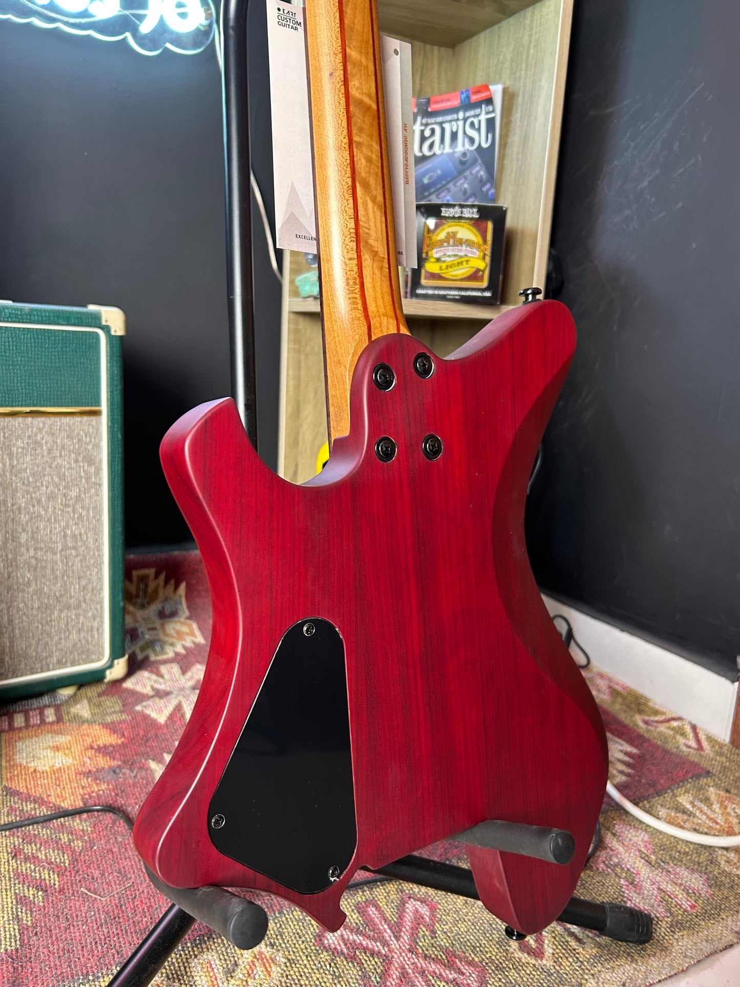 * Brand New * Eart Headless GW2 Poplar Burl Natural Electric Guitar + Original carrying case