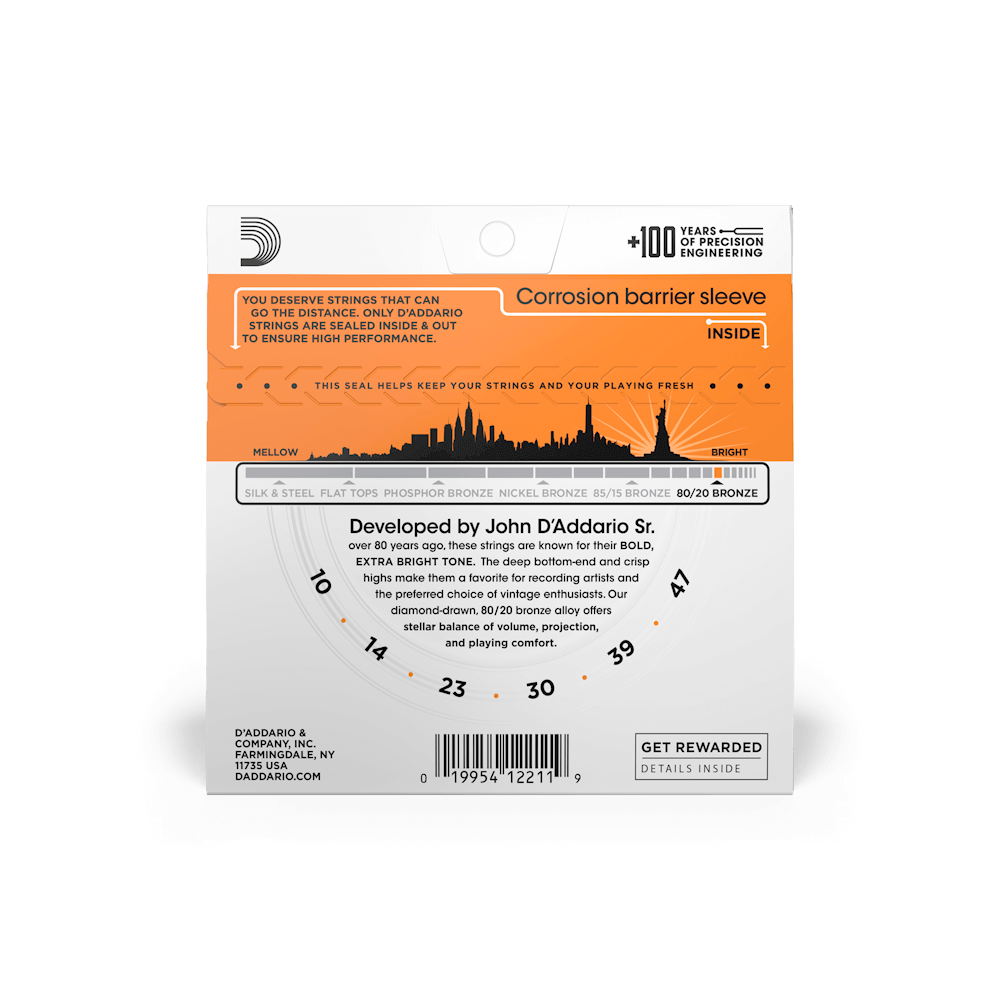 D'addario Extra Light Acoustic Guitar Strings EJ10 ( 10 - 47)