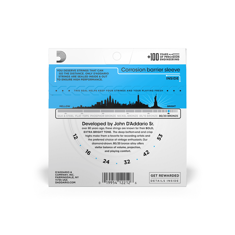 D'addario Regular Light Acoustic Guitar Strings EJ11 (12 - 53)