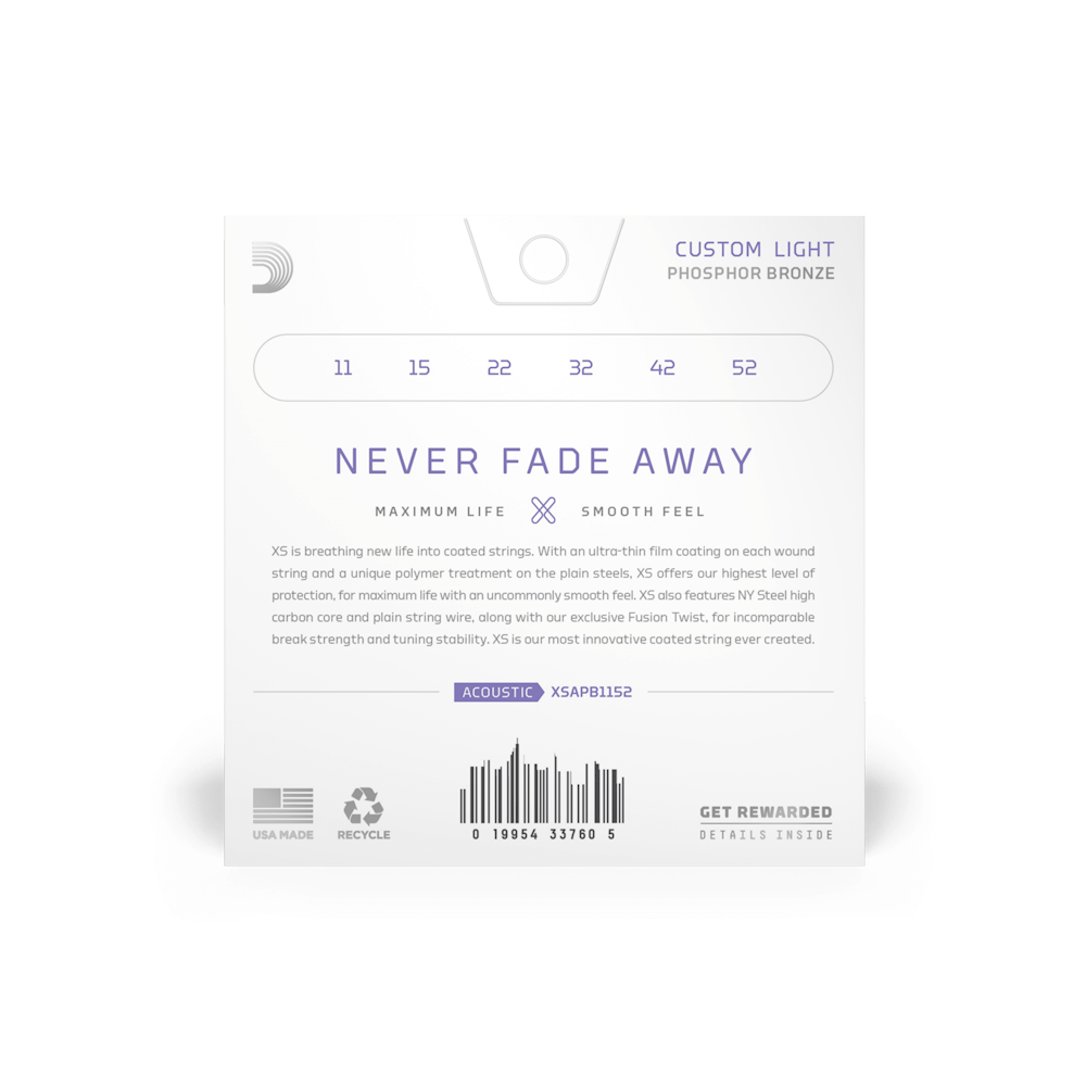 D'Addario XSAPB1152 Phosphor Bronze Acoustic Guitar Strings Custom Light 11-52