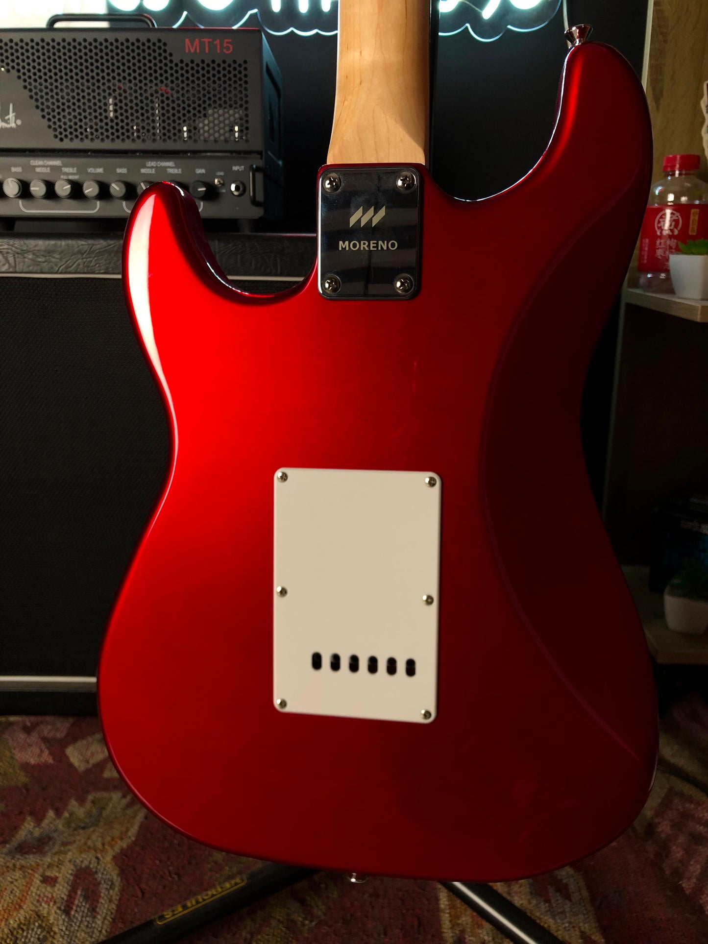 Moreno ST-100 HSS Candy Apple Red Electric Guitar + free bag and cable