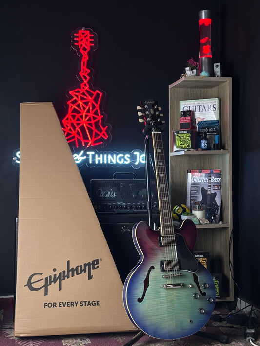 * Brand New * Epiphone ES-335 Figured Semi-Hollow Blueberry Burst Electric Guitar