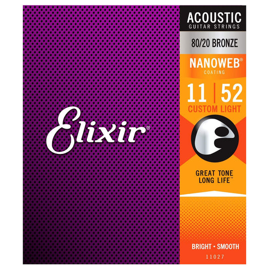 Elixir Nanoweb® 80/20 Bronze custom lights Acoustic Guitar Strings (11-52)
