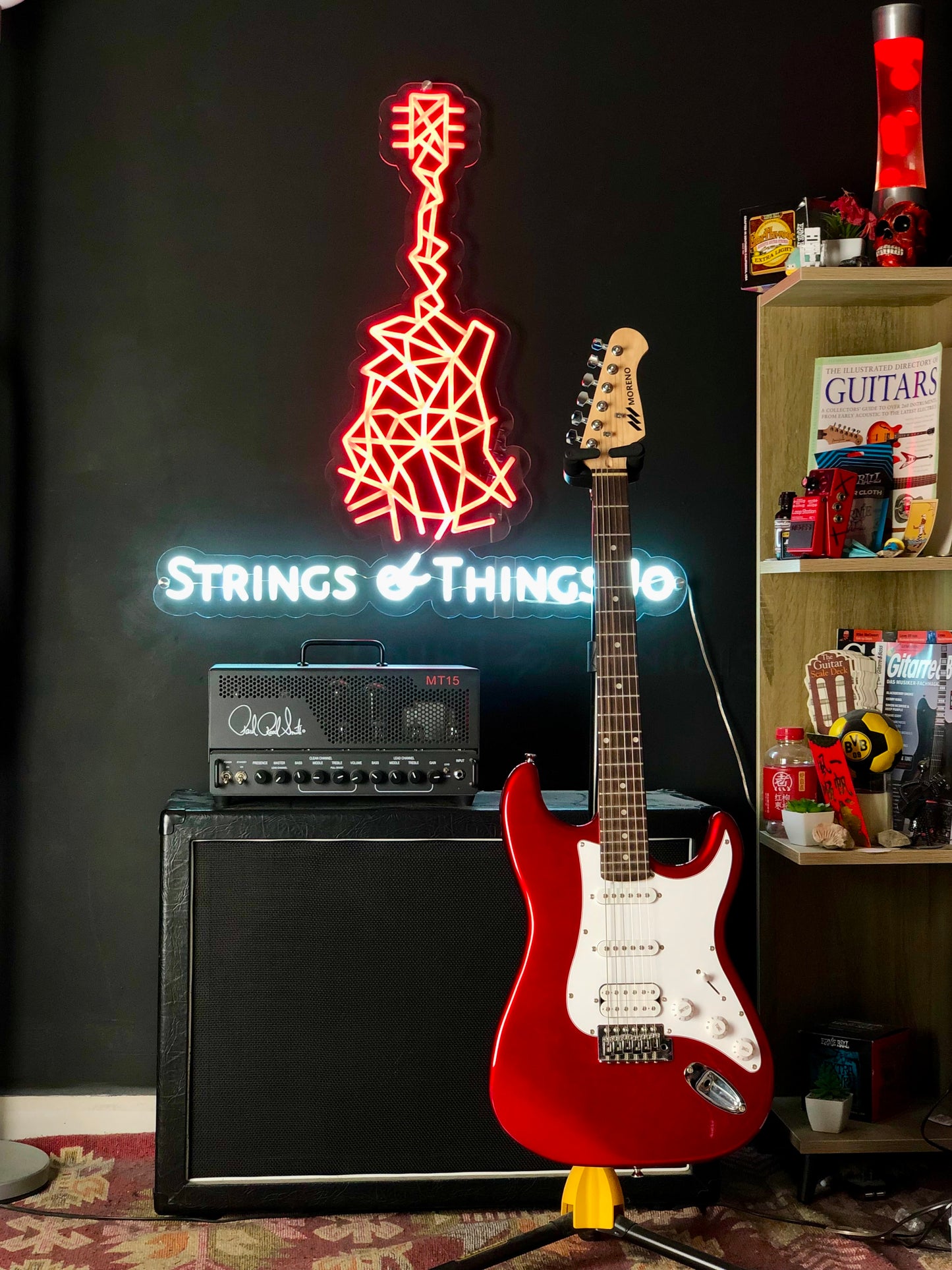 Moreno ST-100 HSS Candy Apple Red Electric Guitar + free bag and cable