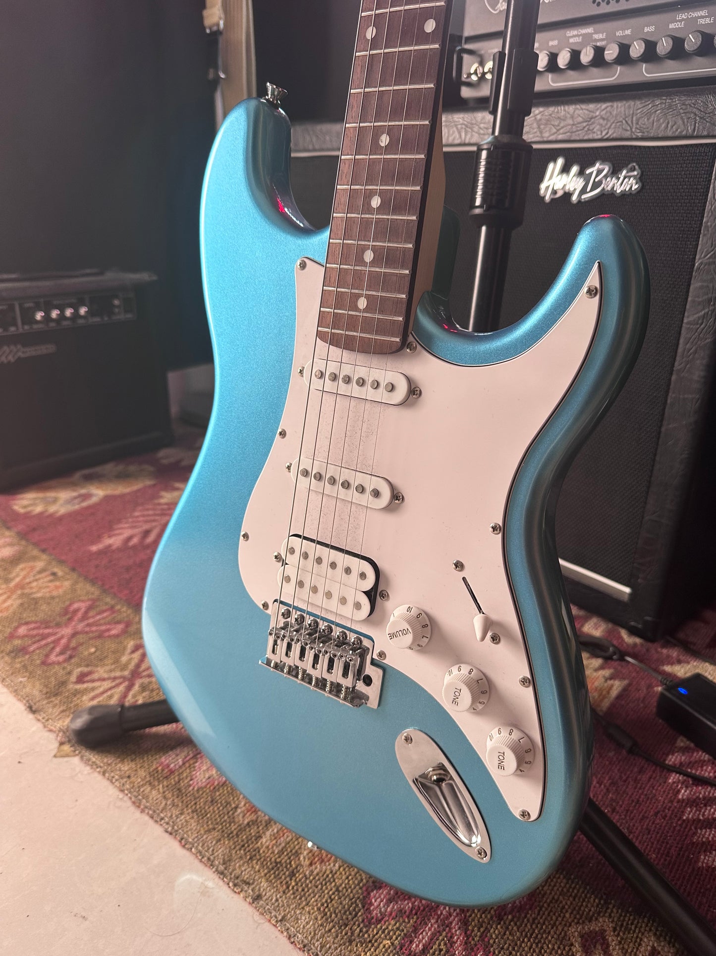 Moreno ST-100 HSS Metallic Sky Blue Electric Guitar + free bag, strap