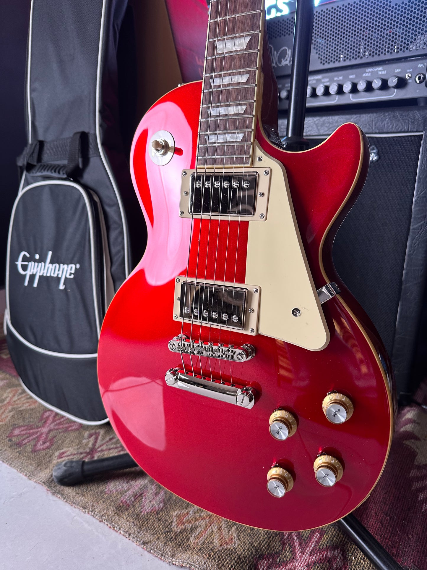 * Brand New * Epiphone Les Paul™ Standard Translucent Blue ‘60s Candy Red Metallic Electric Guitar