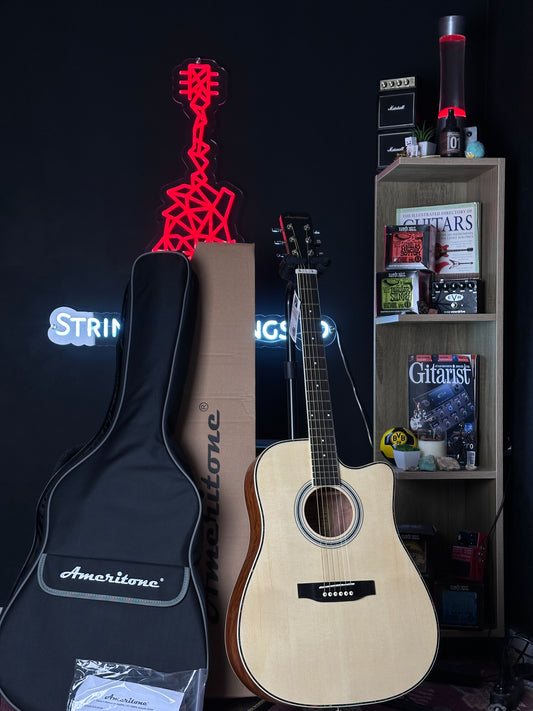 * Brand New * Ameritone AT-8600 PK Dreadnaught Acoustic Guitar