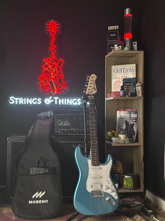Moreno ST-100 HSS Metallic Sky Blue Electric Guitar + free bag, strap