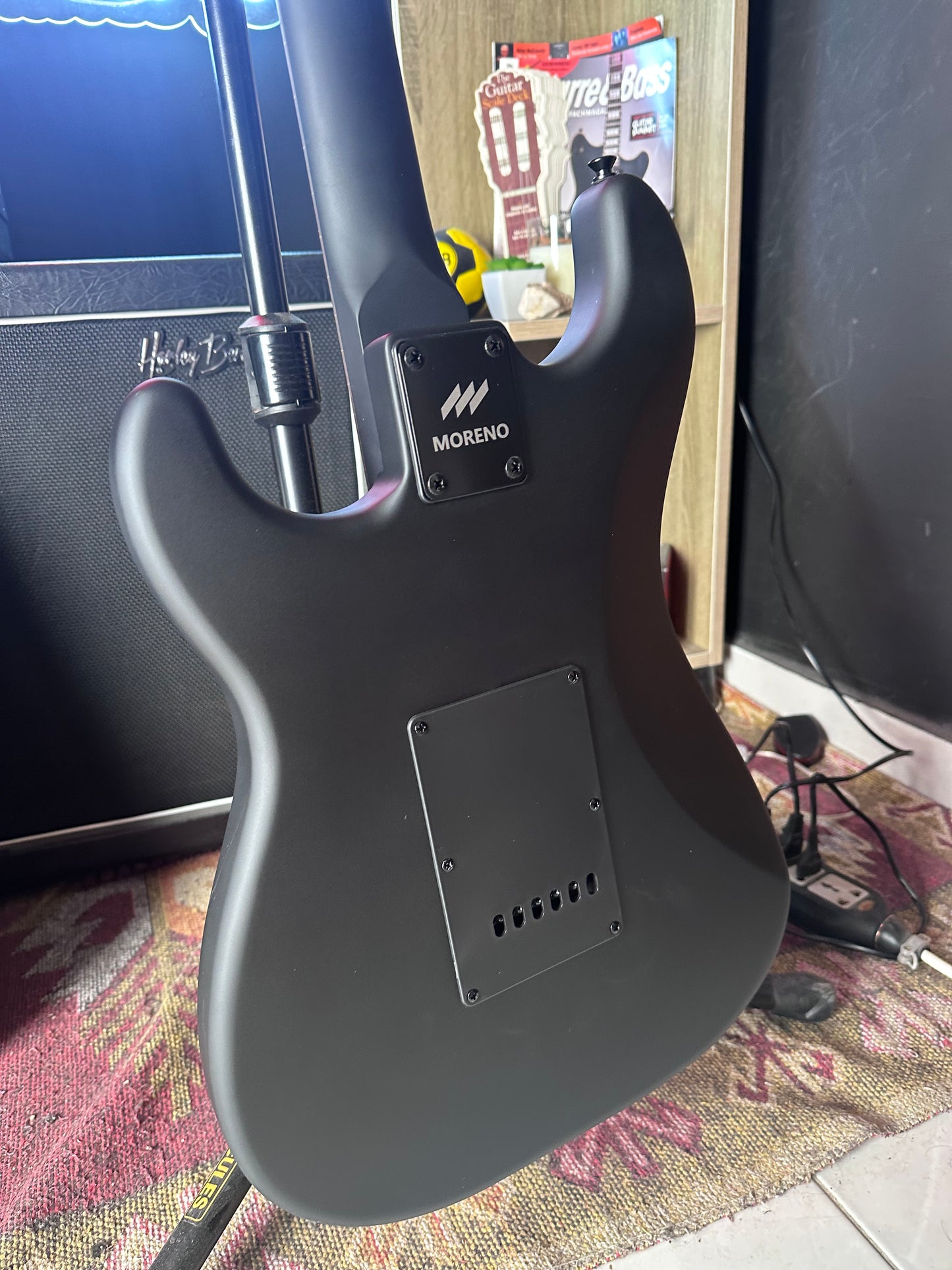 * Brand New * Moreno ST-101 HSS Matte Black/Red Electric Guitar + free bag, picks and cable