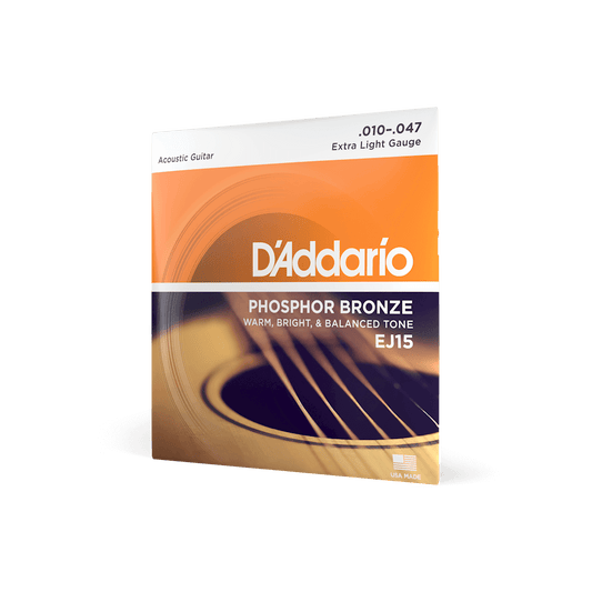 D'addario  Phosphorus Bronze Extra Light Acoustic Guitar Strings EJ15 (10-47)