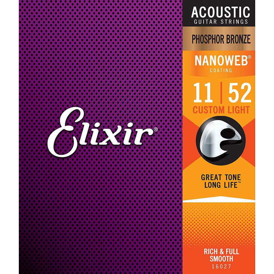 Elixir Nanoweb® 80/20 Bronze custom lights Acoustic Guitar Strings (11-52)